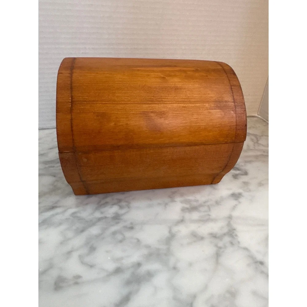 Vintage Rustic Wooden Treasure Chest Small Domed Keepsake Trinket Box Brown